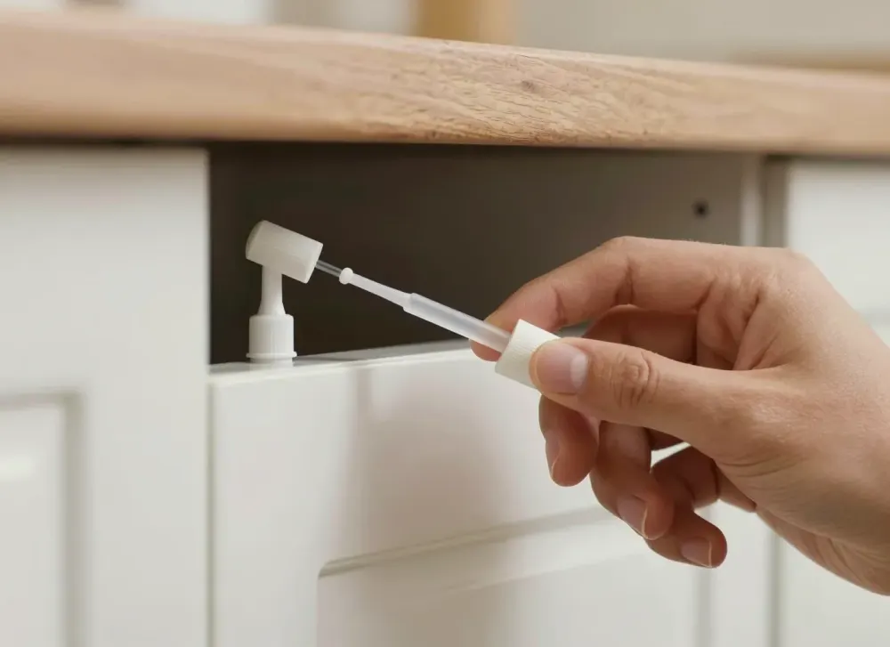 Auftragen von Ködergel in einem Küchenschrank