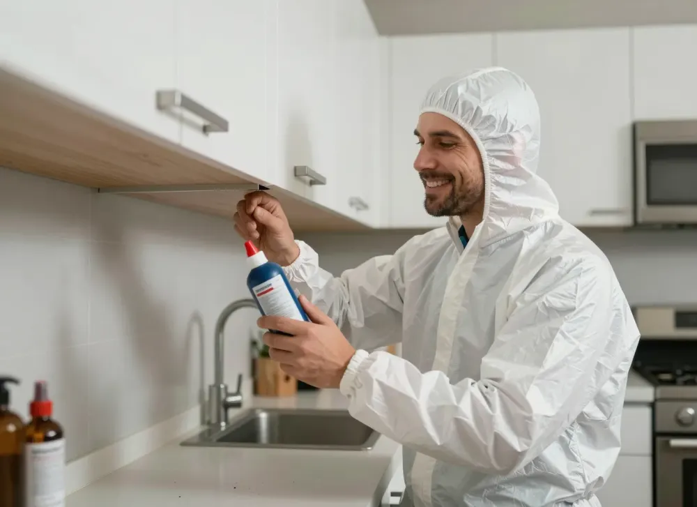 Auftragen von Ködergel in einem Küchenschrank
