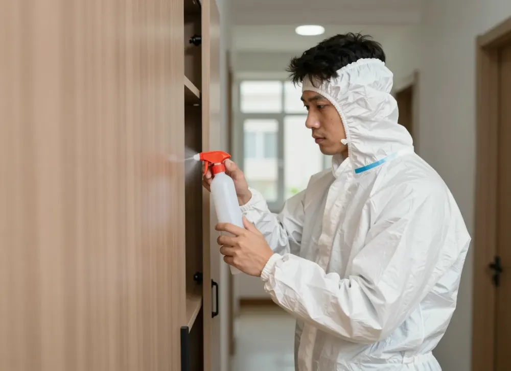 Auftragen von Ködergel in einem Küchenschrank