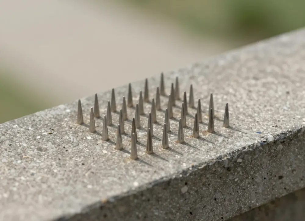 Montierte Taubenspikes auf einem Fassadensims